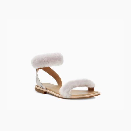 UGG Fluff Springs Patent White Sandals for Women (OAXY08571)